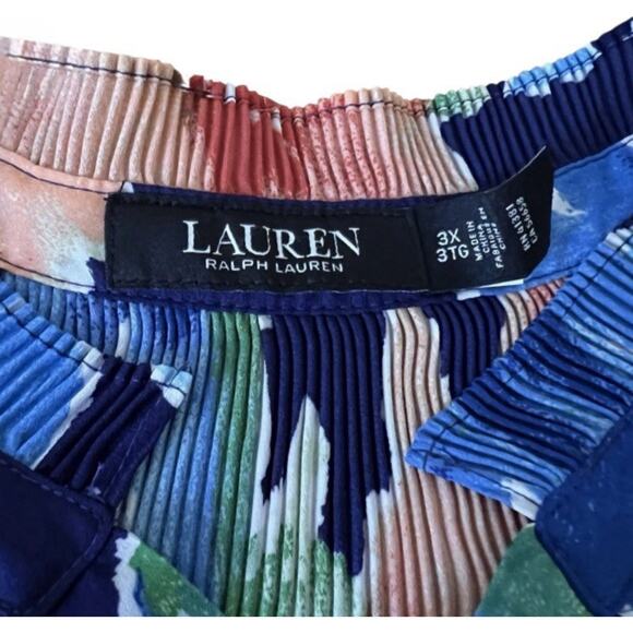 Ralph Lauren Floral Pleated Crinkle Georgette Top 3X Flutter Sleeve V-Neck Flowy - Picture 3 of 11